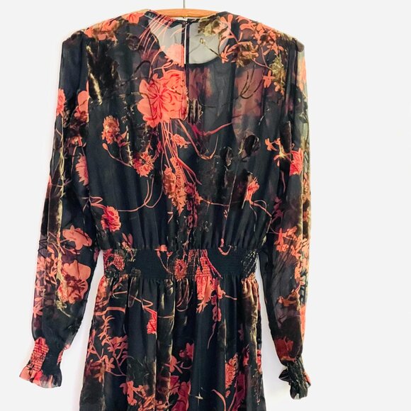 Zara Woman Burnt Velvet Sheer Midi Dress - M - Picture 6 of 6